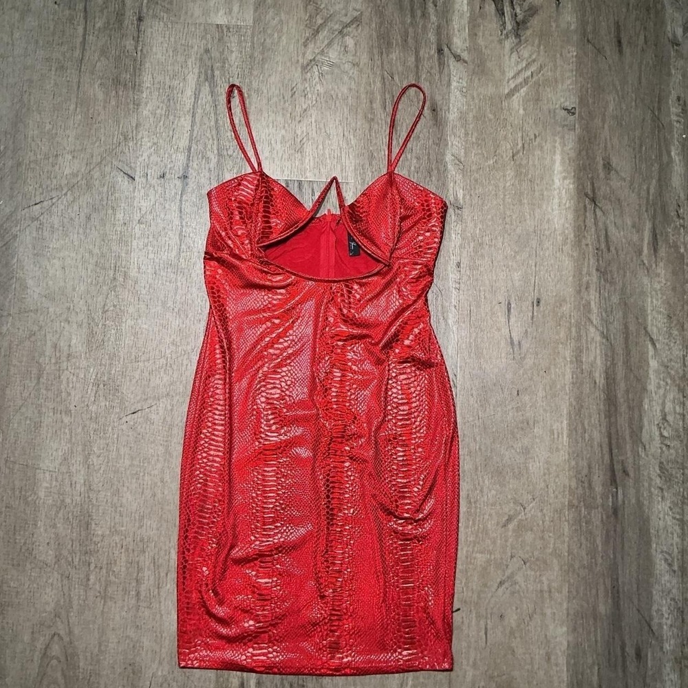 Red Faux-Snake Sheath Dress with Spaghetti Straps